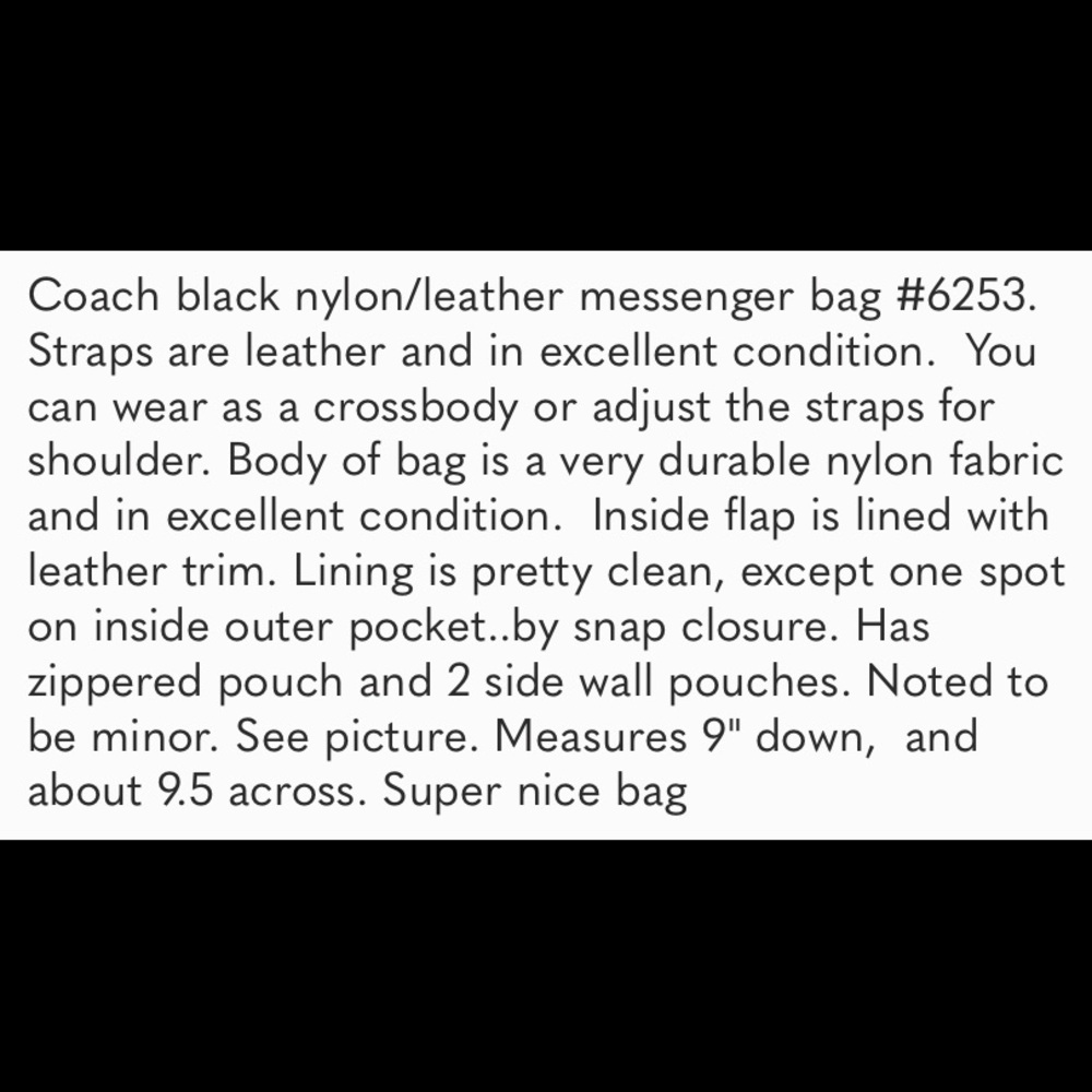 Coach black nylon/leather messenger bag #6253 - Picture 3 of 7